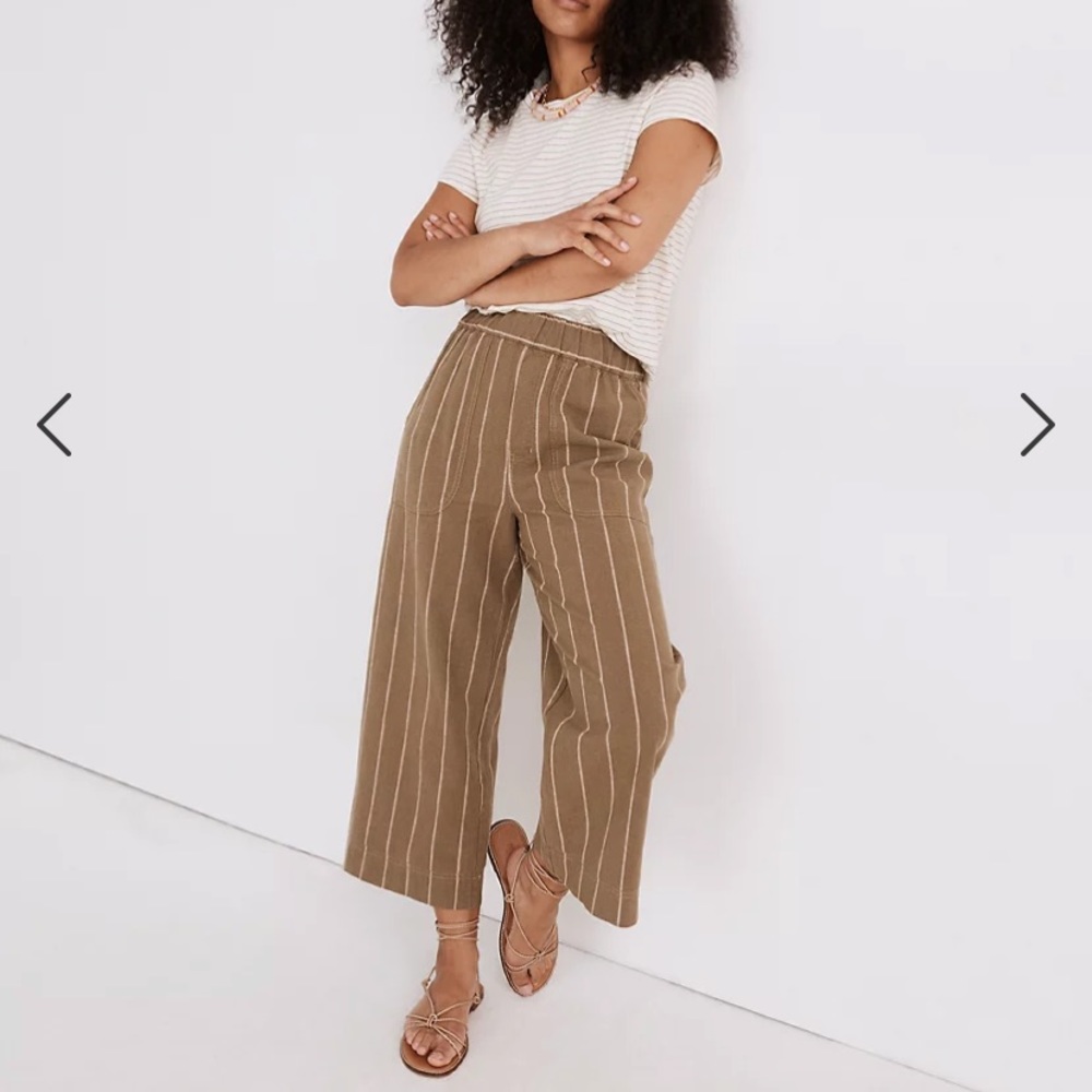 Madewell Linen-Cotton Huston Pull-On Crop Pants in Stripe